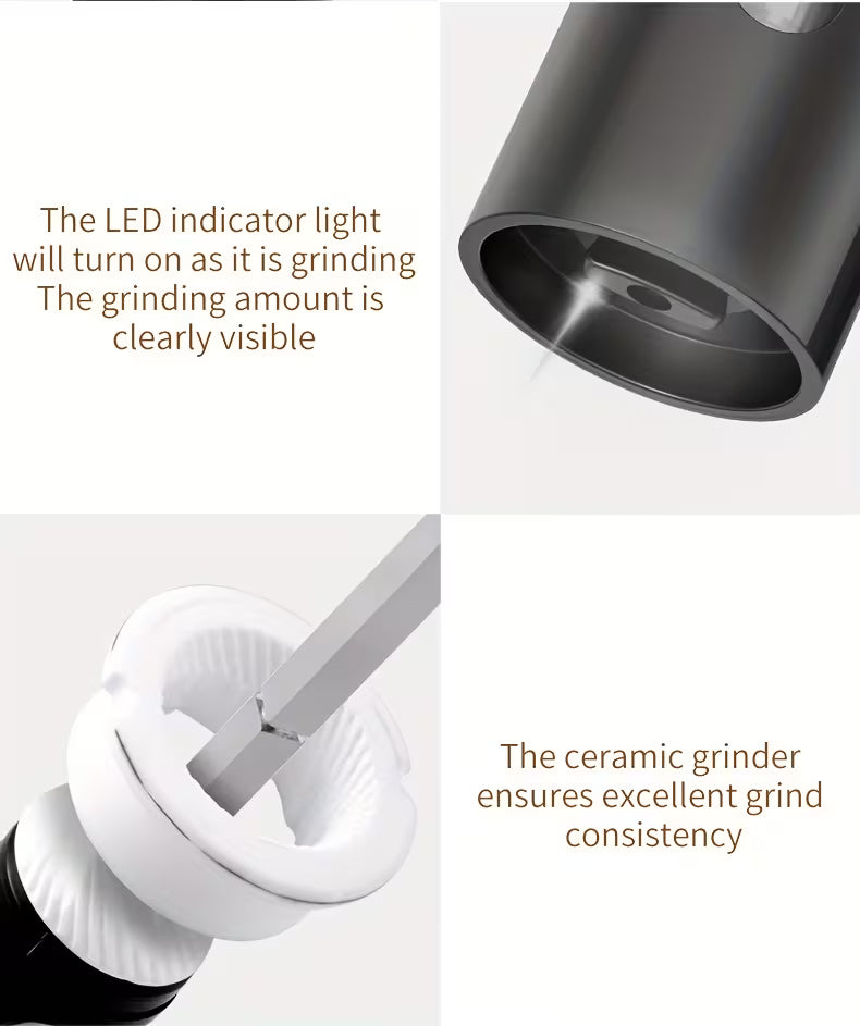 2pc Rechargeable Electric Salt & Pepper Grinder Set | LED Light, Adjustable Coarseness