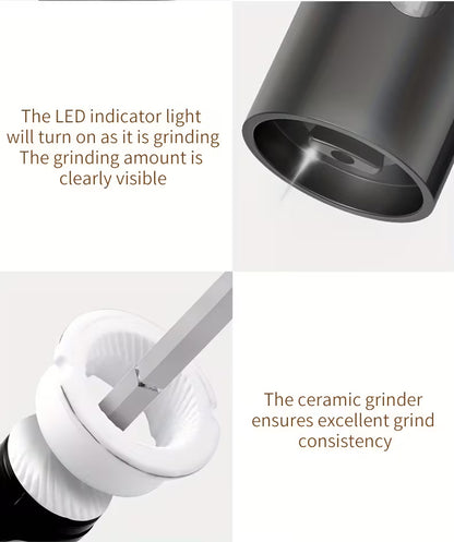 2pc Rechargeable Electric Salt & Pepper Grinder Set | LED Light, Adjustable Coarseness