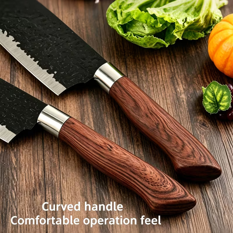 6pcs Stainless Steel Kitchen Knife Set | Wooden Handles | Chef, Vegetable, Fruit, Paring & Scissors