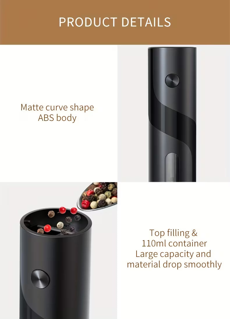 2pc Rechargeable Electric Salt & Pepper Grinder Set | LED Light, Adjustable Coarseness