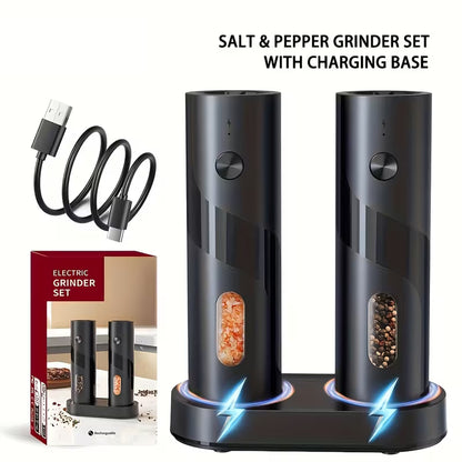 2pc Rechargeable Electric Salt & Pepper Grinder Set | LED Light, Adjustable Coarseness