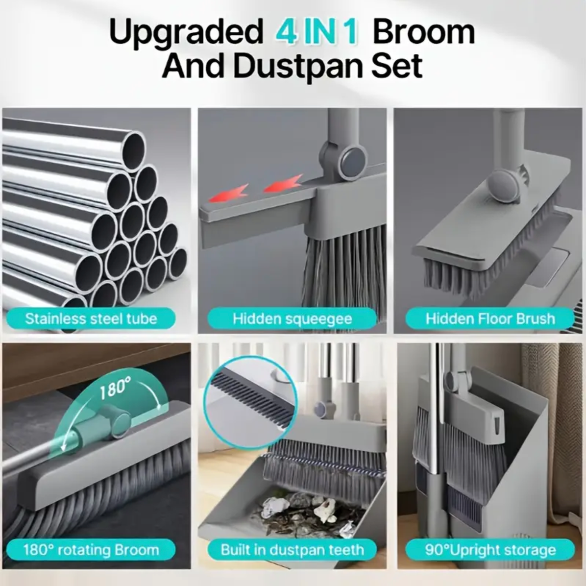 4-in-1 Broom and Dustpan Set