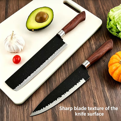 6pcs Stainless Steel Kitchen Knife Set | Wooden Handles | Chef, Vegetable, Fruit, Paring & Scissors